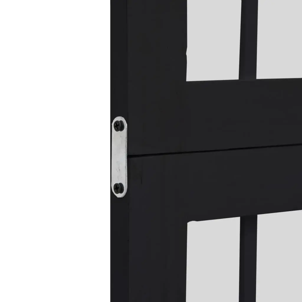 5 Panel Folding Screen Room Divider Black Paulownia Wood Privacy Partition