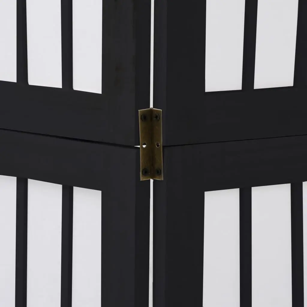 5 Panel Folding Screen Room Divider Black Paulownia Wood Privacy Partition
