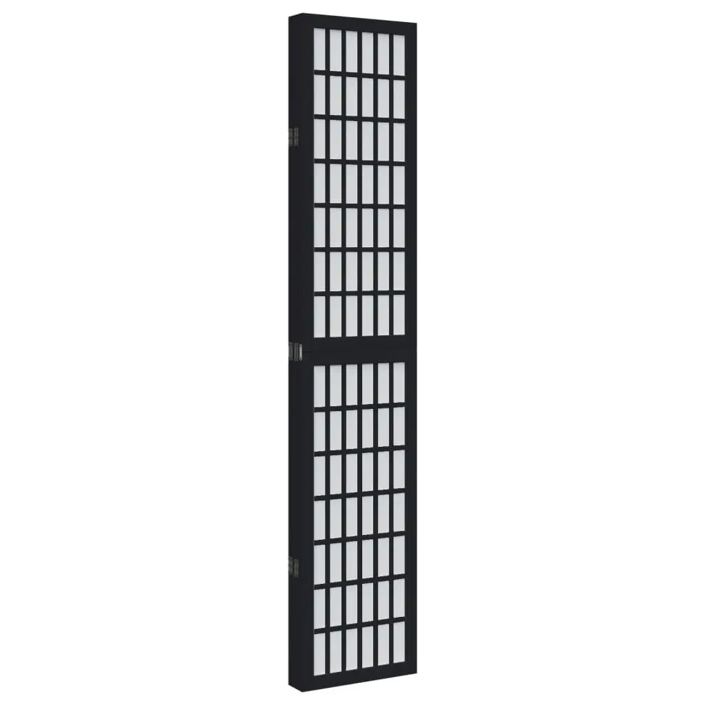 5 Panel Folding Screen Room Divider Black Paulownia Wood Privacy Partition