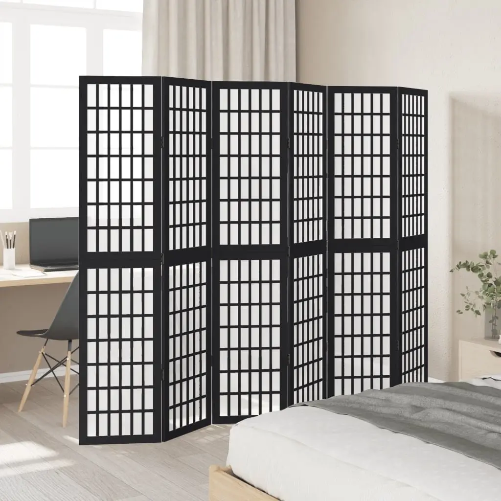 Room Divider Wood Frame 6 Panels Black Folding Privacy Screen Indoor