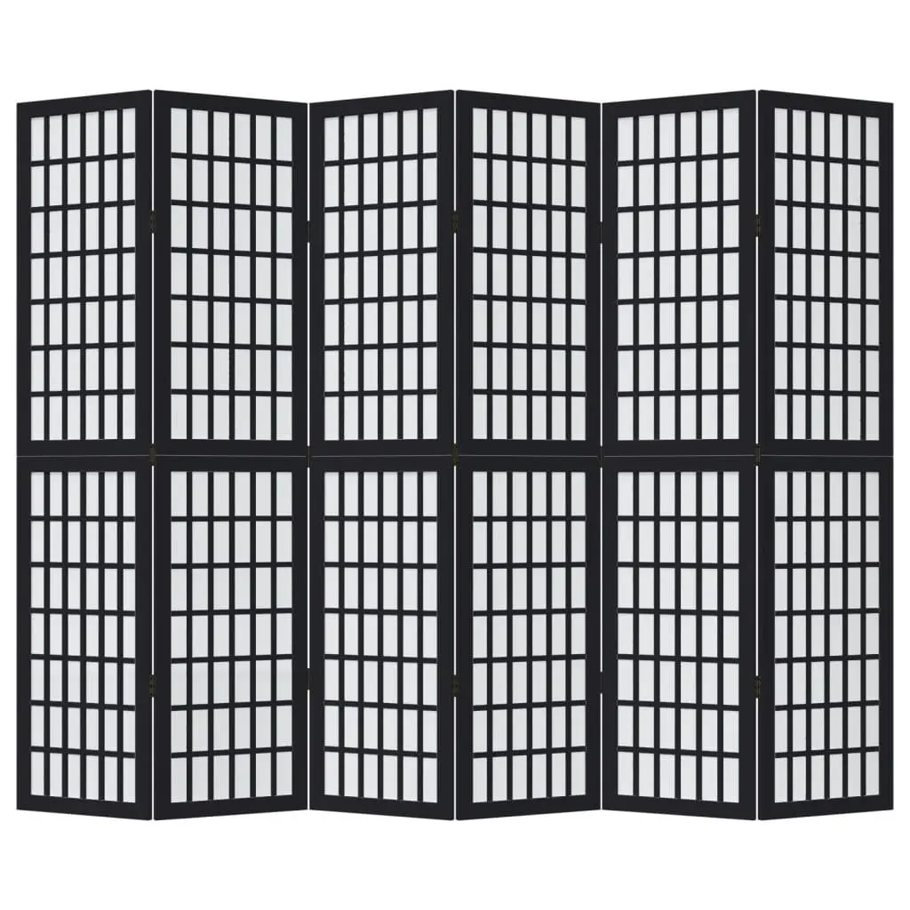 Room Divider Wood Frame 6 Panels Black Folding Privacy Screen Indoor