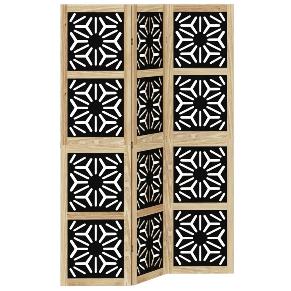 Room Divider Folding Privacy Screen 3 Panels Solid Paulownia Wood Engineered Wood Brown Black