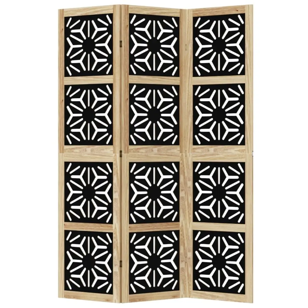 Room Divider Folding Privacy Screen 3 Panels Solid Paulownia Wood Engineered Wood Brown Black