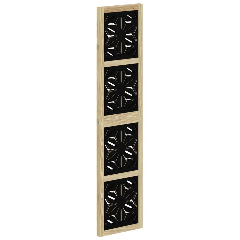 3 Panel Room Divider Folding Privacy Screen Geometric Pattern Brown and Black Paulownia Wood