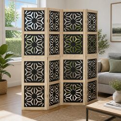 Room Divider 4 Panels Folding Privacy Screen Indoor Space Partition