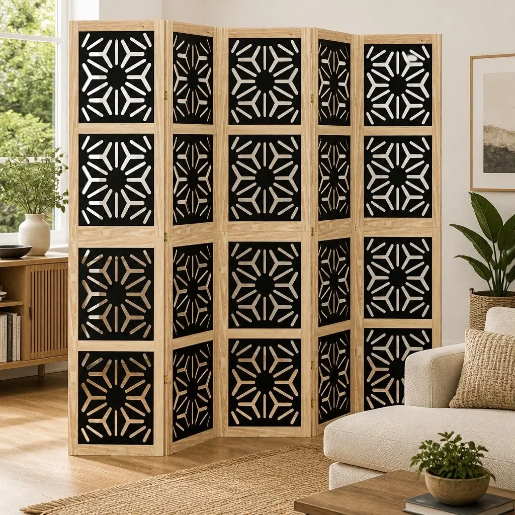 Folding Room Divider with 5 Panels