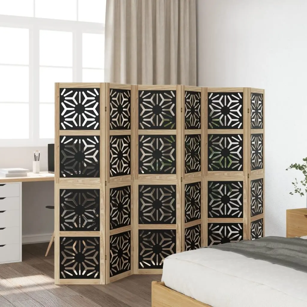 Room Divider Engineered Wood 6 Panel Folding Privacy Screen Brown and Black