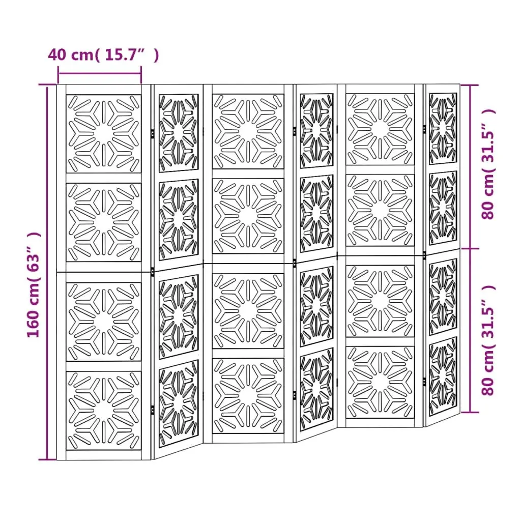 Room Divider Engineered Wood 6 Panel Folding Privacy Screen Brown and Black