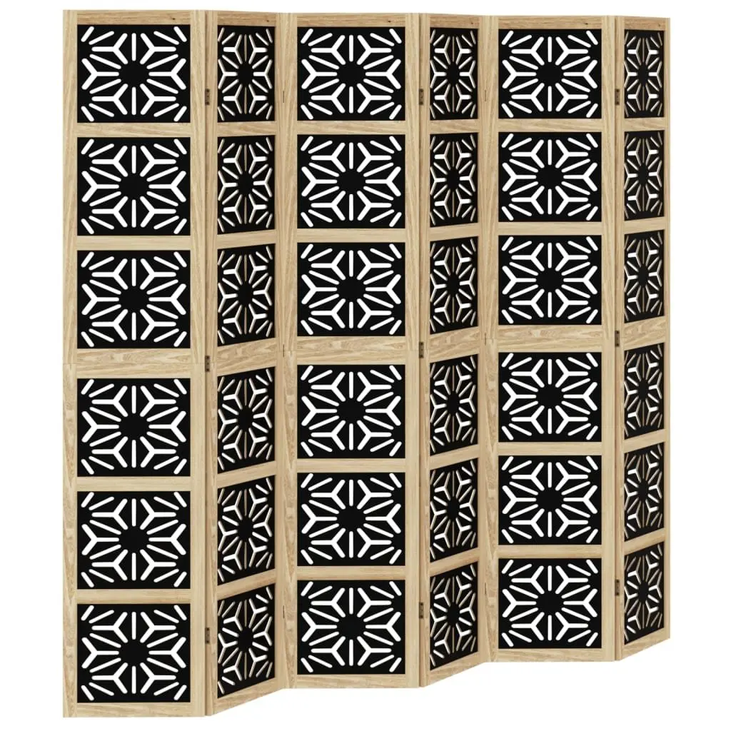 Room Divider 6 Panel Folding Privacy Screen Solid Paulownia Wood Engineered Wood Brown and Black Indoor
