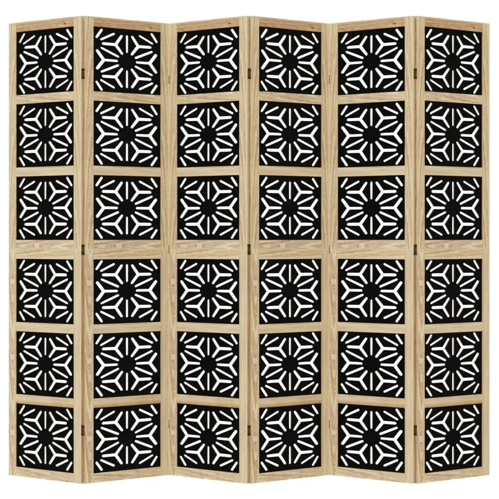 Room Divider 6 Panel Folding Privacy Screen Solid Paulownia Wood Engineered Wood Brown and Black Indoor