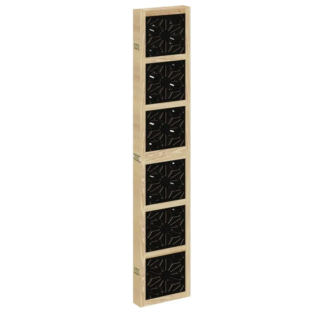 Room Divider 6 Panel Folding Privacy Screen Solid Paulownia Wood Engineered Wood Brown and Black Indoor