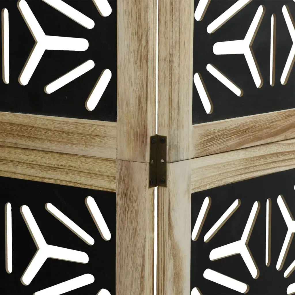 Room Divider 6 Panel Folding Privacy Screen Solid Paulownia Wood Engineered Wood Brown and Black Indoor
