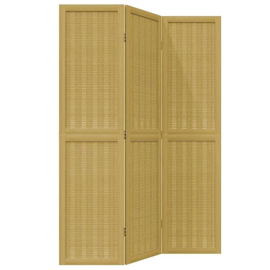 Room Divider Folding Privacy Screen 3 Panels Natural Bamboo Solid Paulownia Wood Brown Indoor