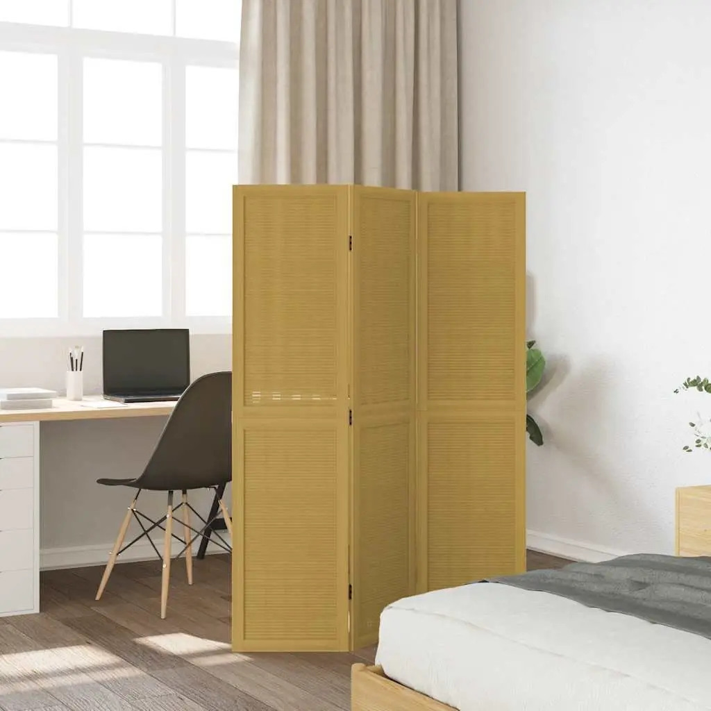 Room Divider Folding Privacy Screen 3 Panels Natural Bamboo Solid Paulownia Wood Brown Indoor