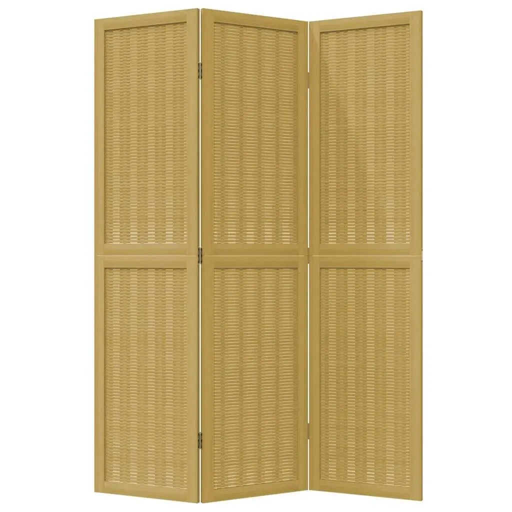 Room Divider Folding Privacy Screen 3 Panels Natural Bamboo Solid Paulownia Wood Brown Indoor