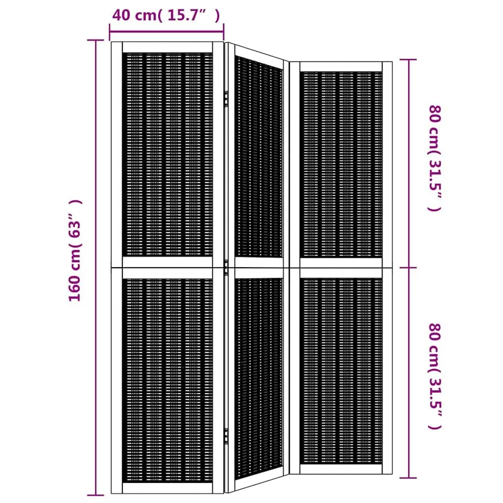 Room Divider Folding Privacy Screen 3 Panels Natural Bamboo Solid Paulownia Wood Brown Indoor