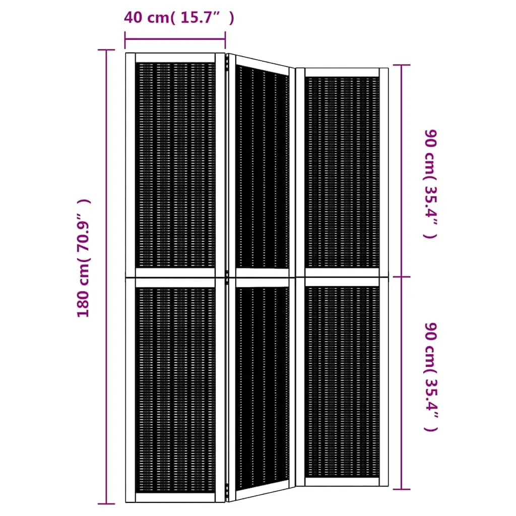 Room Divider 3 Panels Brown Folding Privacy Screen Indoor Partition Wooden Frame