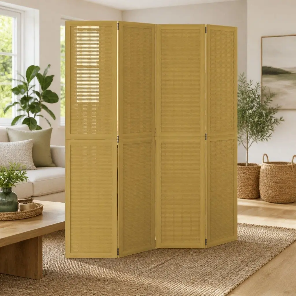 4-Panel Brown Folding Privacy Screen for Indoors