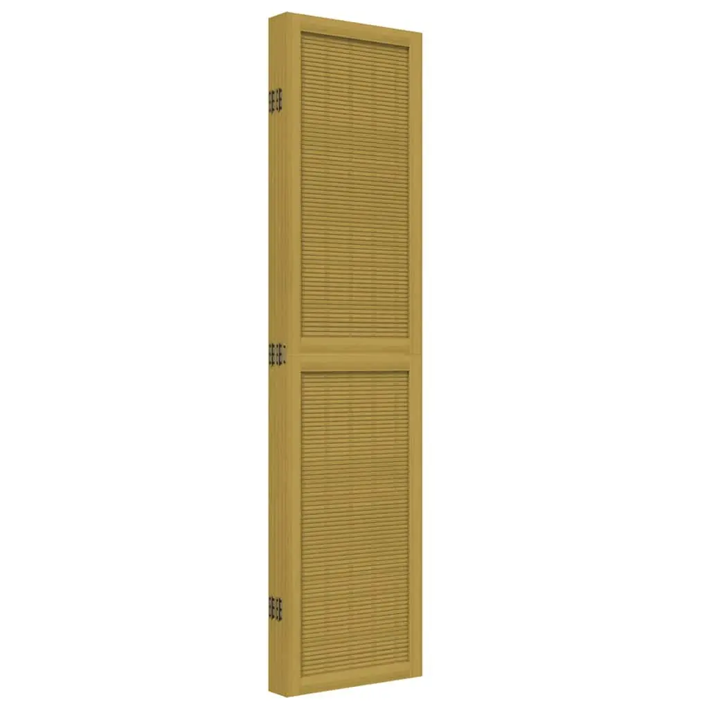 5 Panel Folding Privacy Screen Room Divider Brown Paulownia Wood with Bamboo Strips