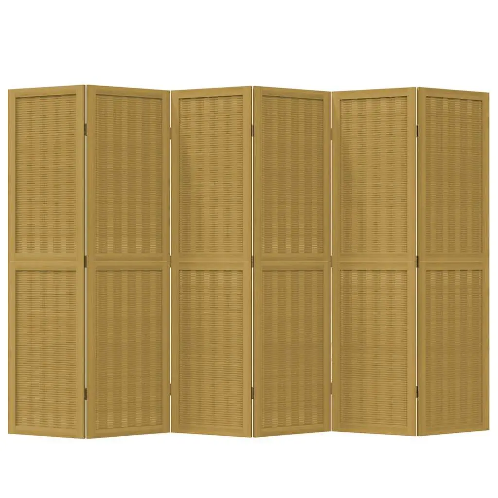 Room Divider Folding Privacy Screen 6 Panels Solid Paulownia Wood Natural Bamboo Strips Brown