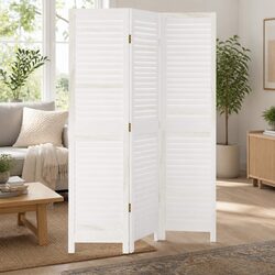 Room Divider 3 Panels White Solid Wood Paulownia Folding Privacy Screen
