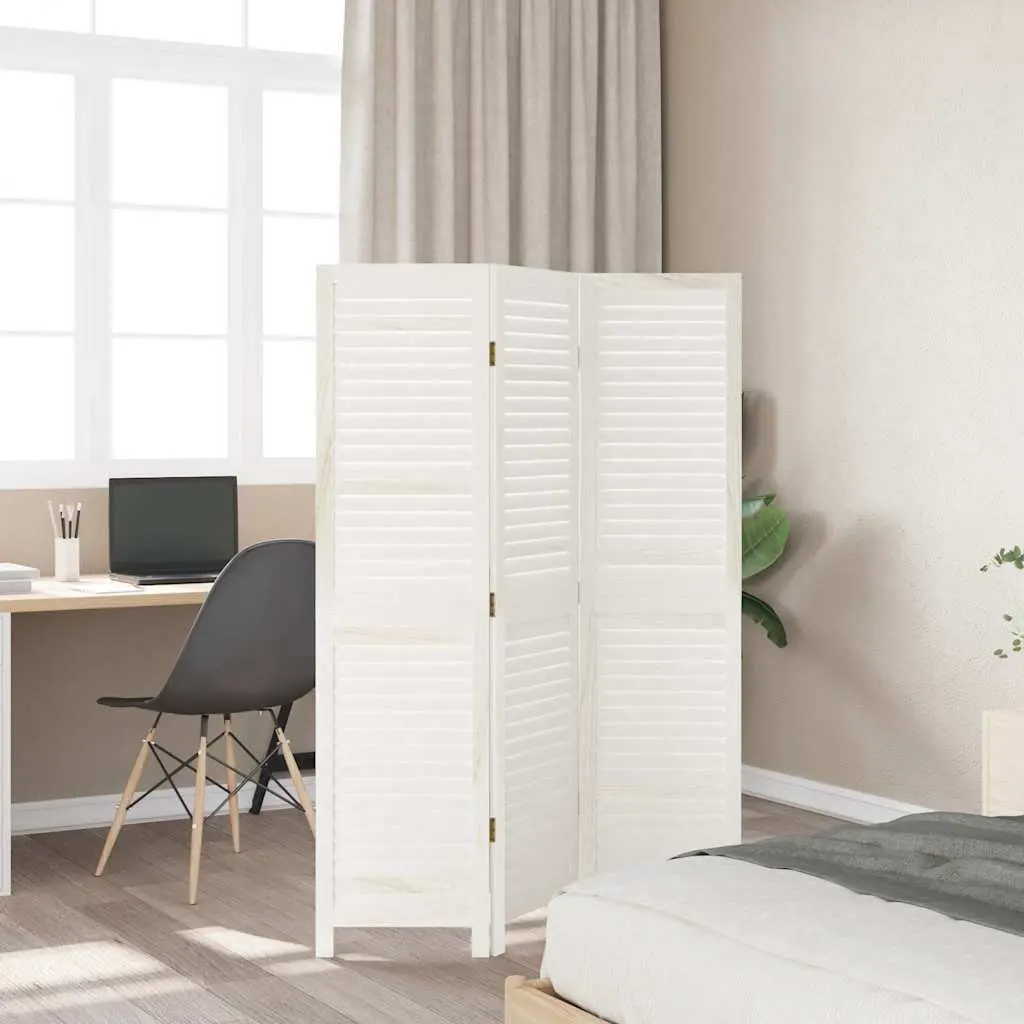 Room Divider 3 Panels White Solid Wood Paulownia Folding Privacy Screen