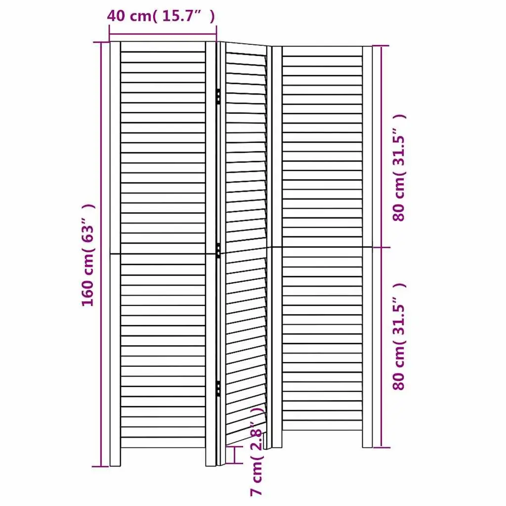 Room Divider 3 Panels White Solid Wood Paulownia Folding Privacy Screen