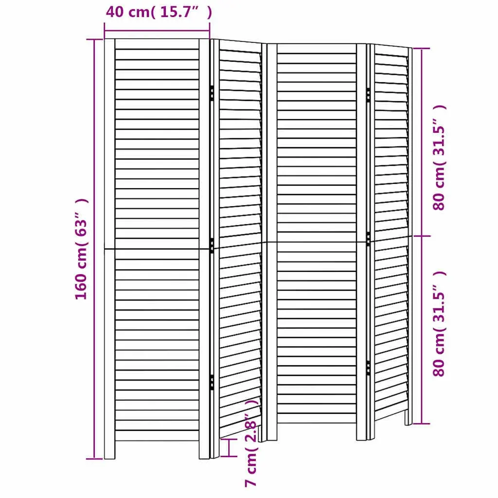 Room Divider Folding Privacy Screen 4 Panels Solid Paulownia Wood White Indoor Partition