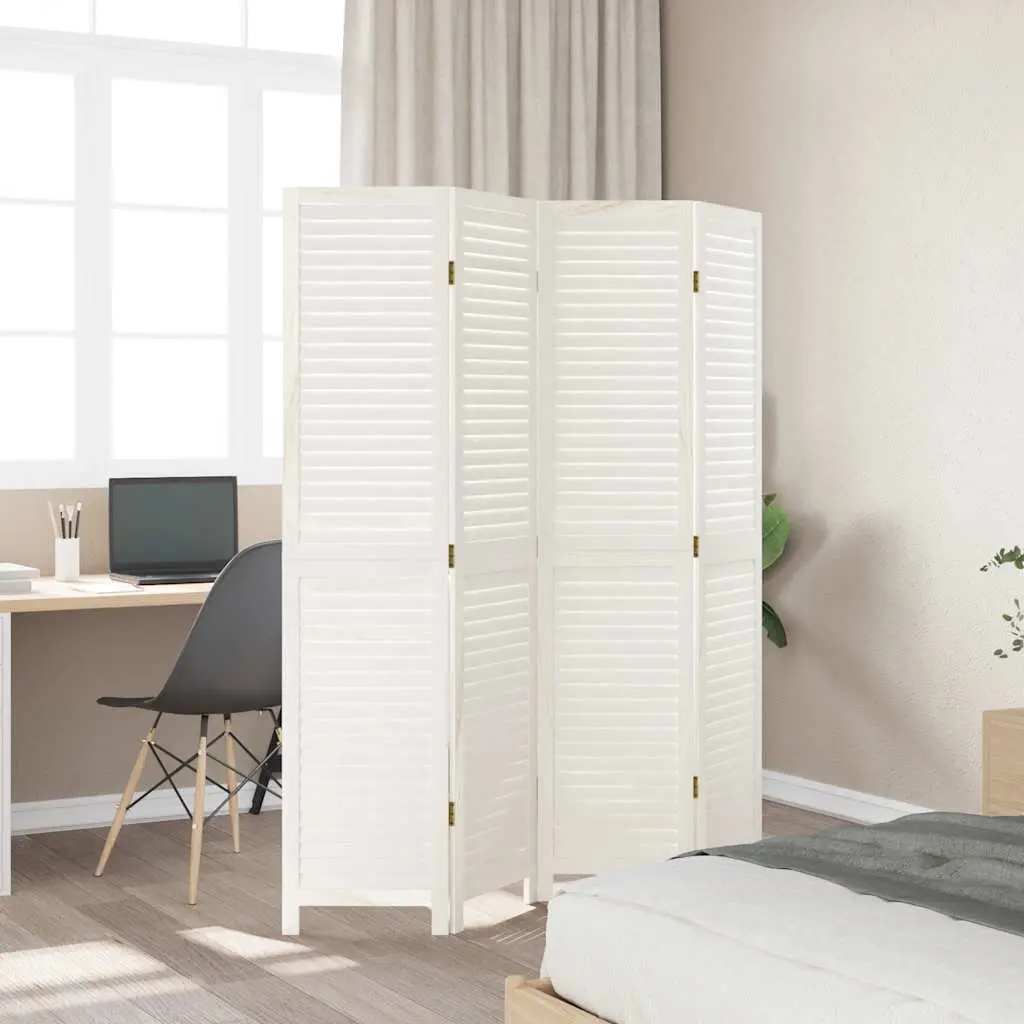 Folding Privacy Screen Partition Solid Wood 4 Panels White Room Divider