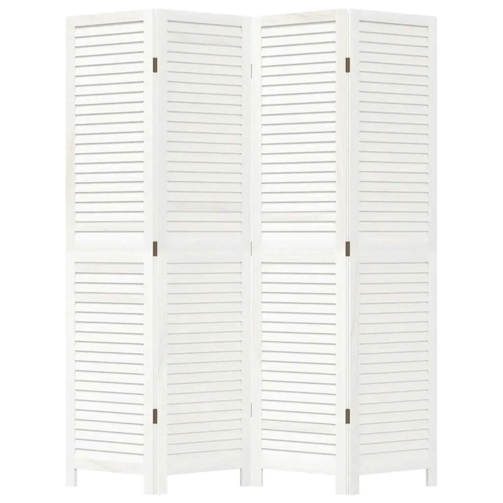 Folding Privacy Screen Partition Solid Wood 4 Panels White Room Divider