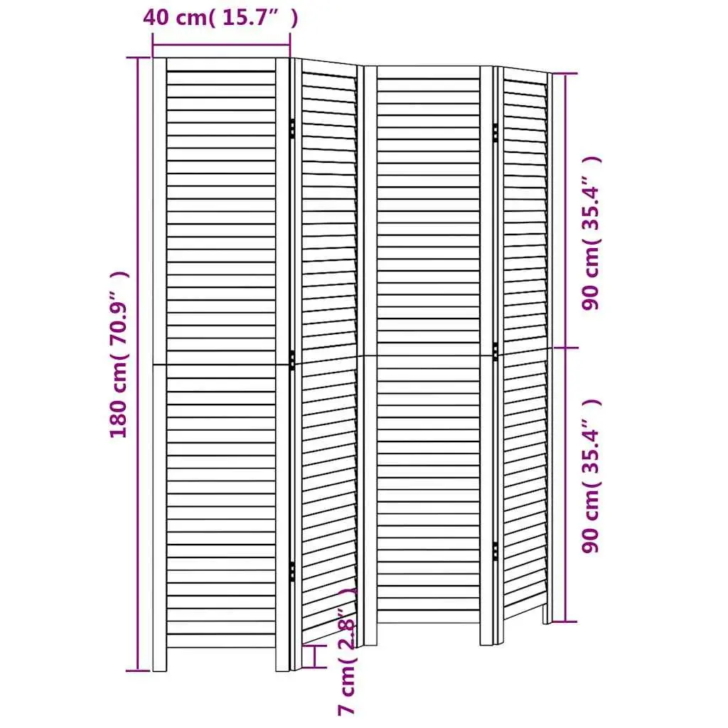 Folding Privacy Screen Partition Solid Wood 4 Panels White Room Divider