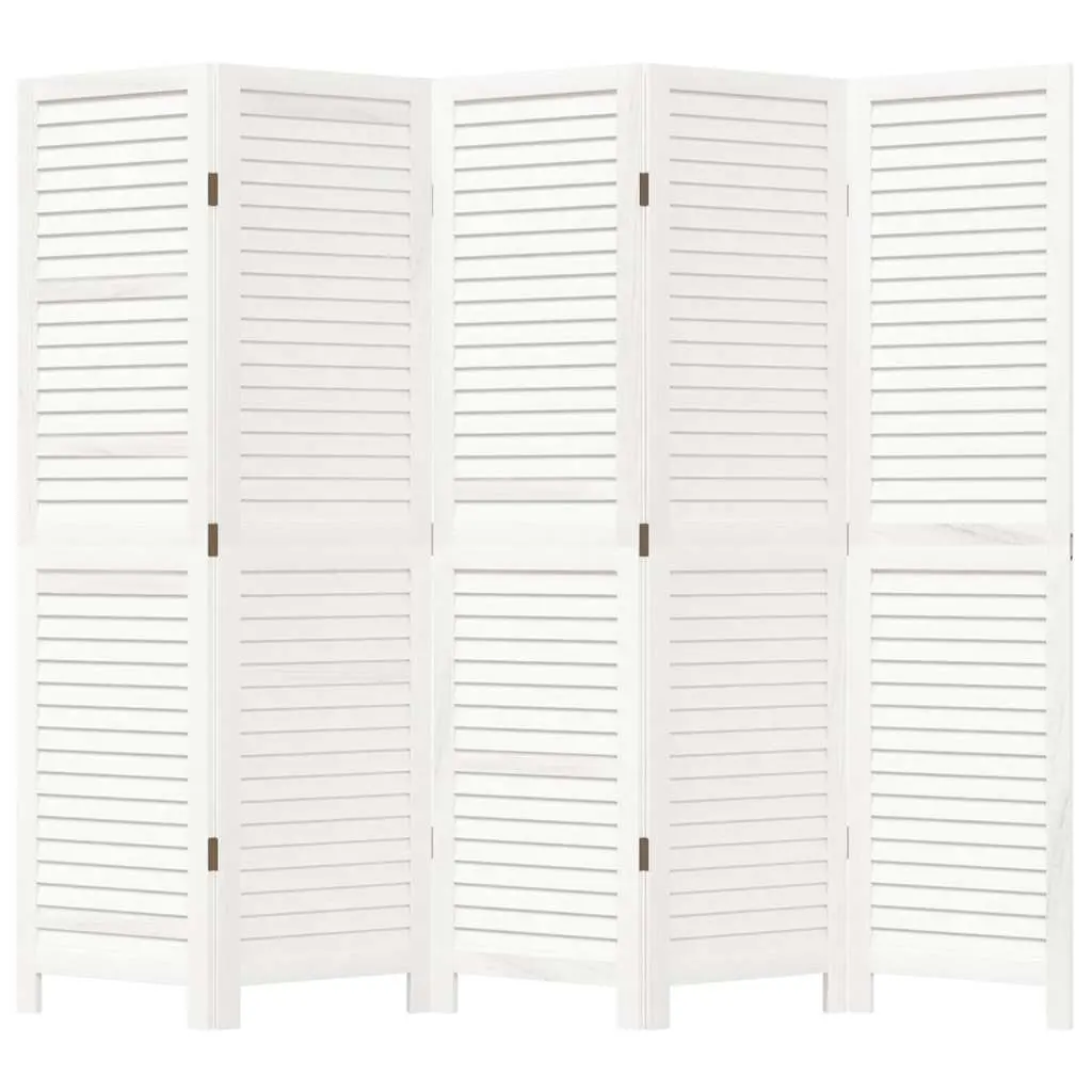 5 Panel Folding Privacy Screen Room Divider White Paulownia Wood for Home Office