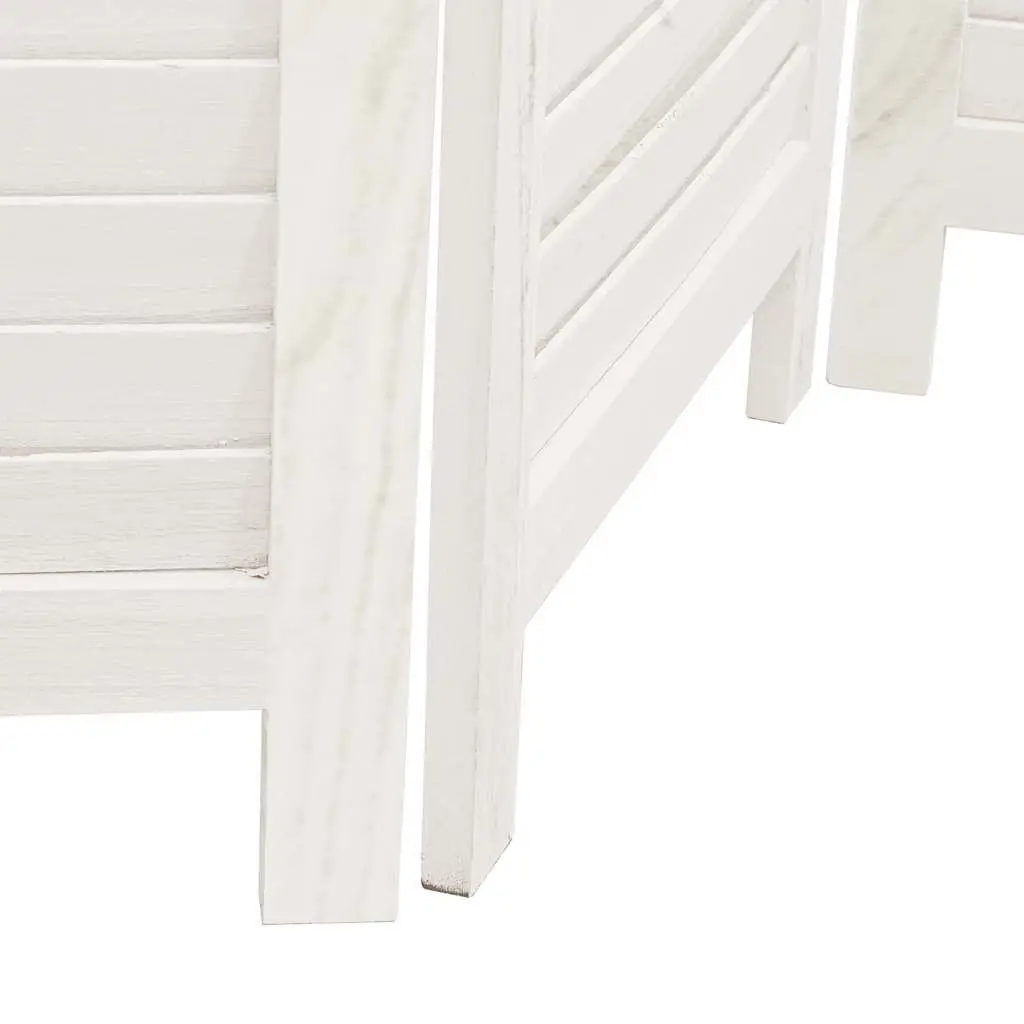 5 Panel Folding Privacy Screen Room Divider White Paulownia Wood for Home Office