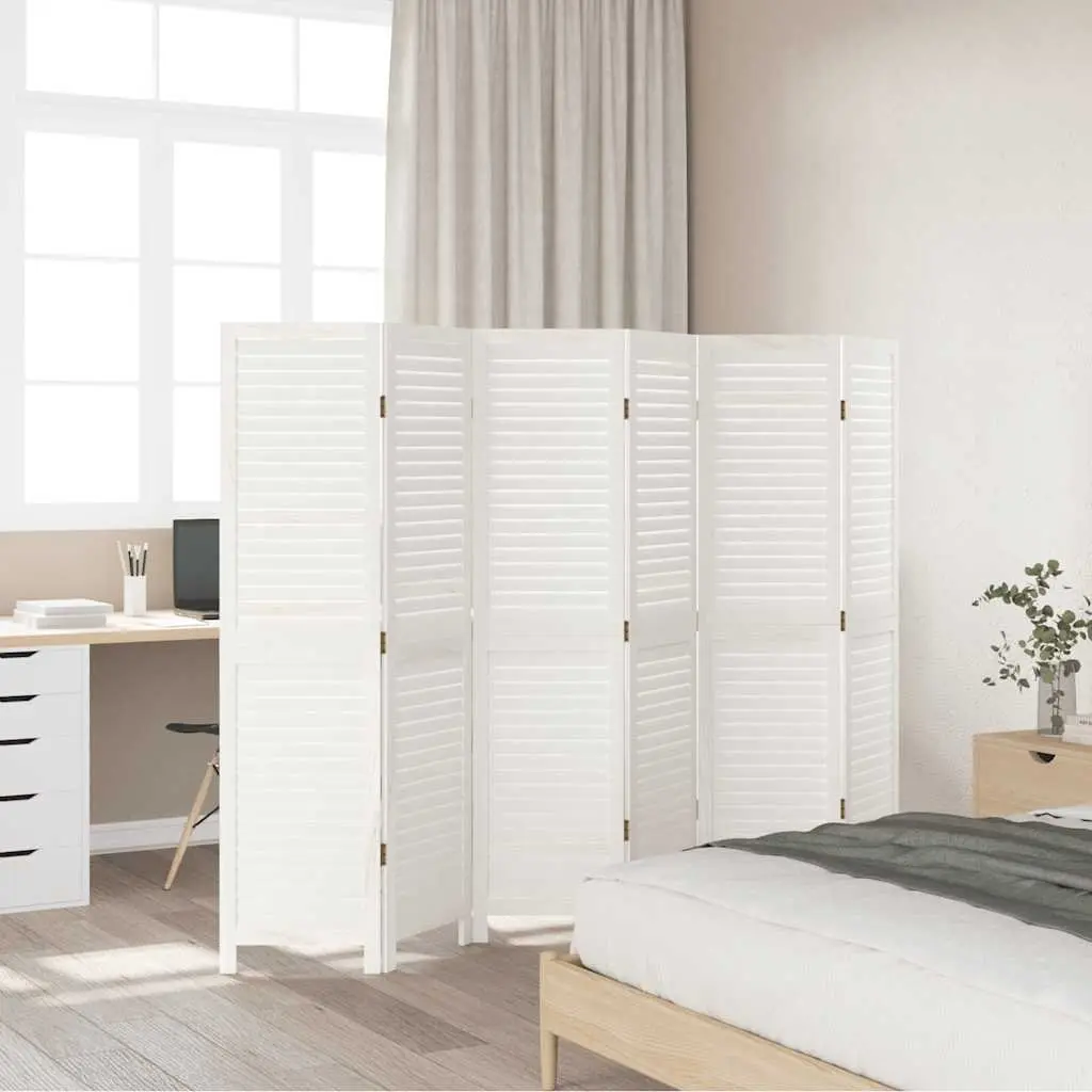 6 Panel Folding Screen Room Divider Solid Wood White Indoor Privacy Partition