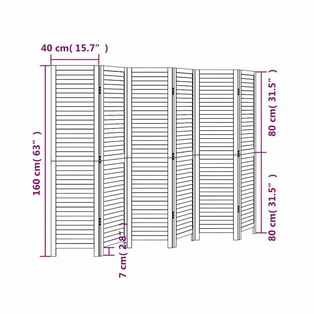 6 Panel Folding Screen Room Divider Solid Wood White Indoor Privacy Partition