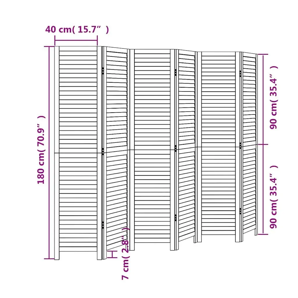 6 Panel Folding Privacy Screen Solid Wood Paulownia White Room Divider