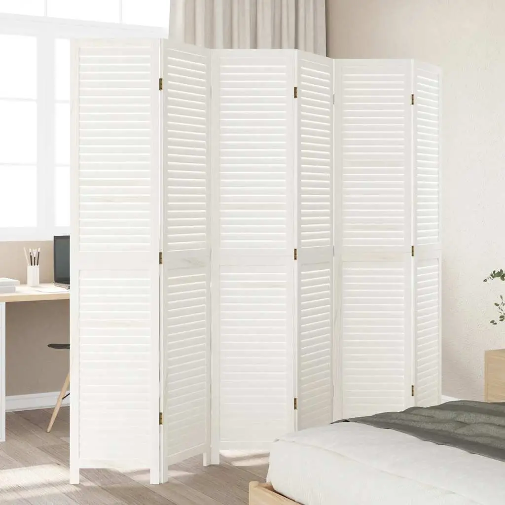6 Panel Folding Privacy Screen Divider Solid Wood White Partition