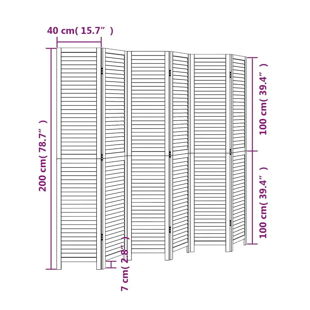 6 Panel Folding Privacy Screen Divider Solid Wood White Partition