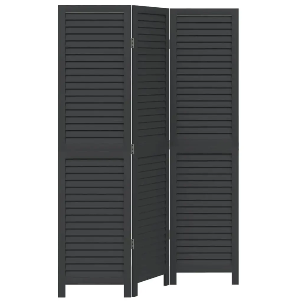 Room Divider Solid Wood 3 Panels Black Folding Privacy Screen Indoor
