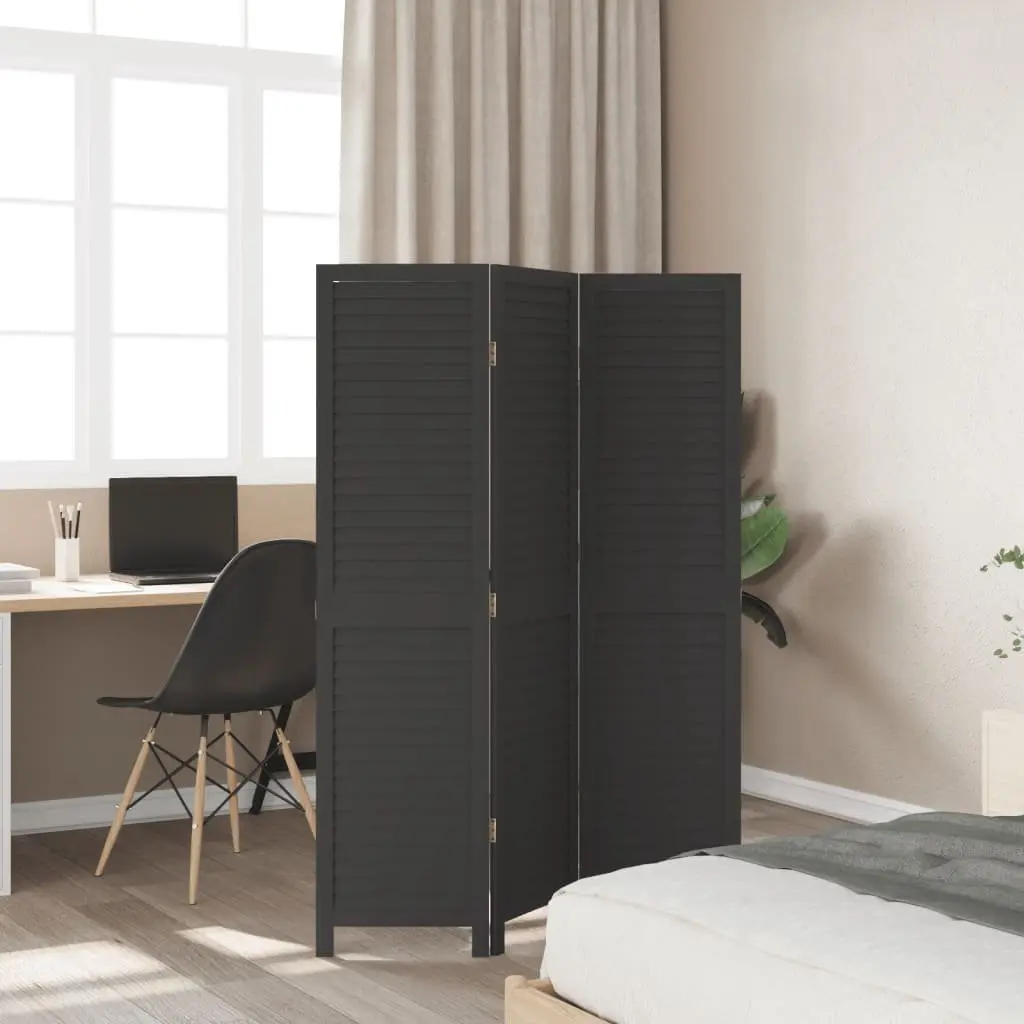 Room Divider Solid Wood 3 Panels Black Folding Privacy Screen Indoor