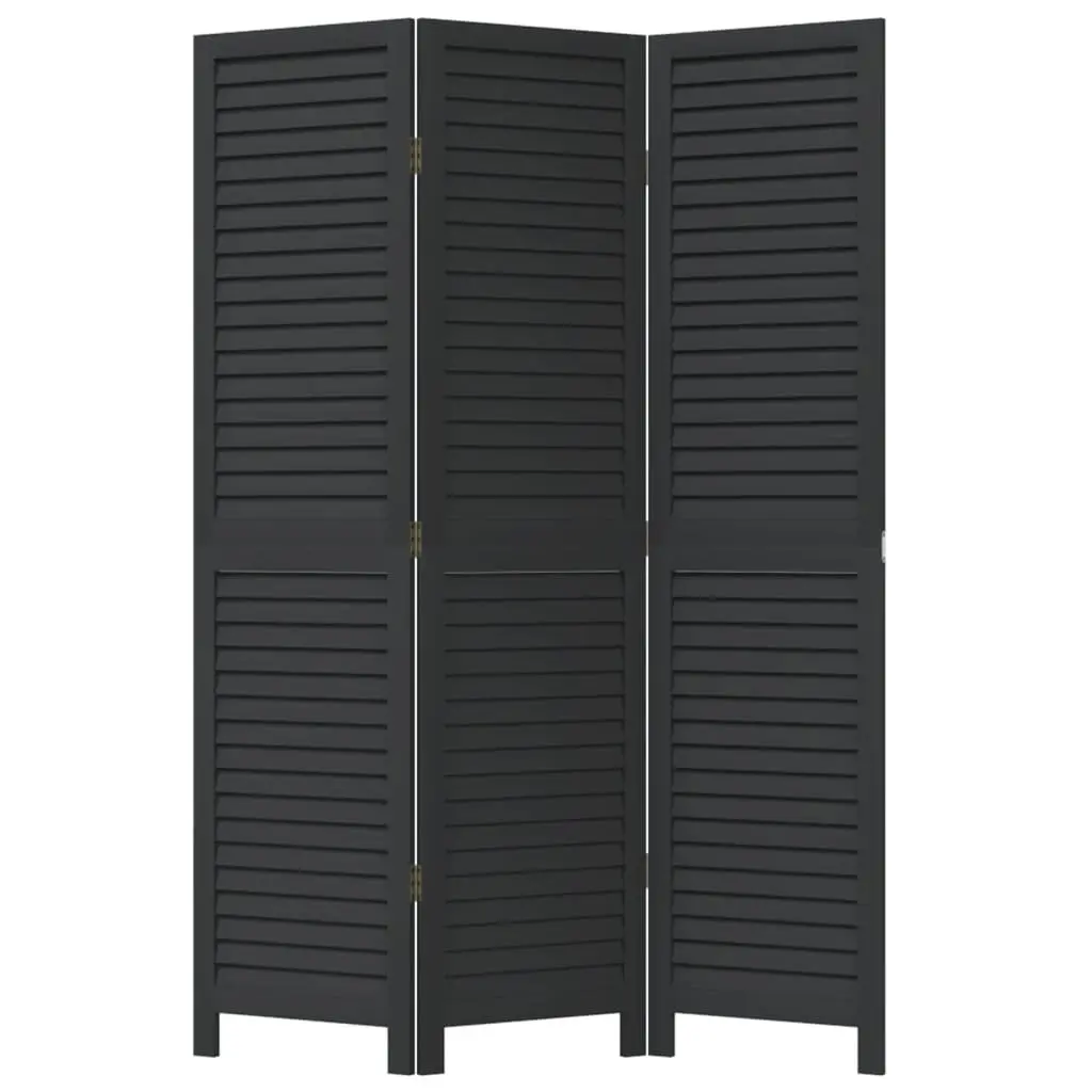 Room Divider Solid Wood 3 Panels Black Folding Privacy Screen Indoor