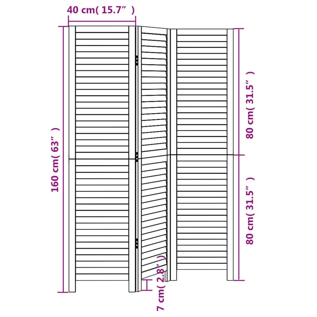 Room Divider Solid Wood 3 Panels Black Folding Privacy Screen Indoor