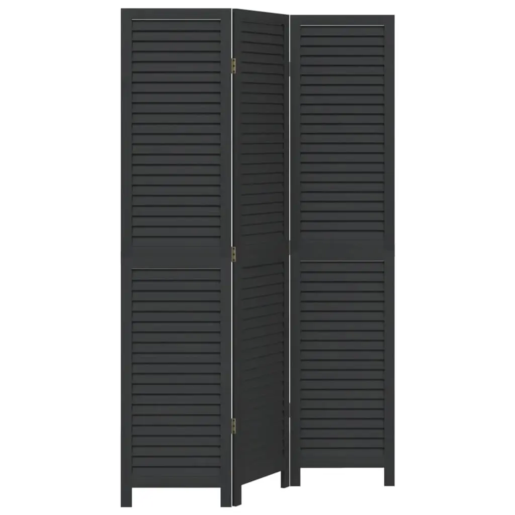 Room Divider Solid Paulownia Wood 3 Panels Black Folding Screen Privacy Partition Indoor