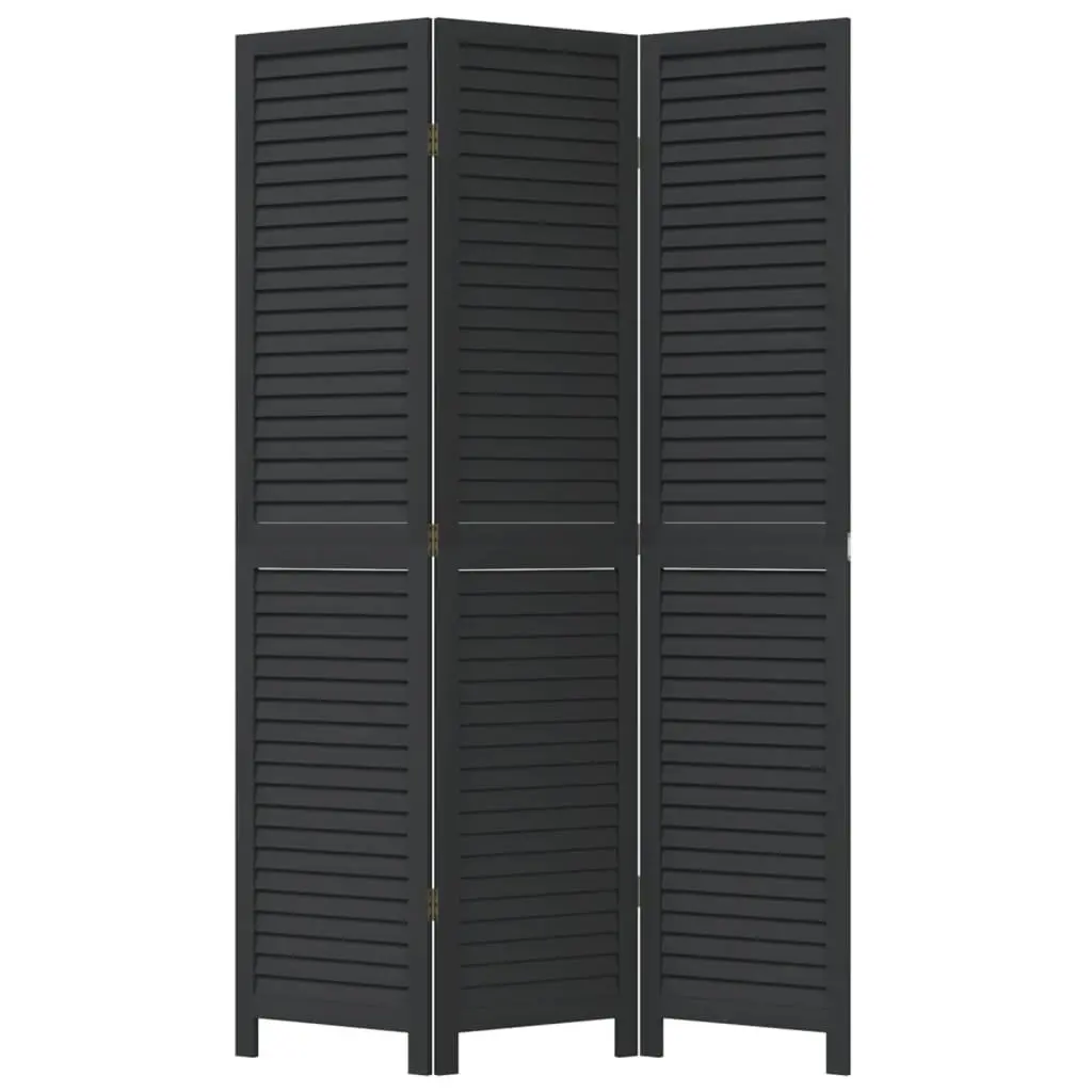 Room Divider Solid Paulownia Wood 3 Panels Black Folding Screen Privacy Partition Indoor
