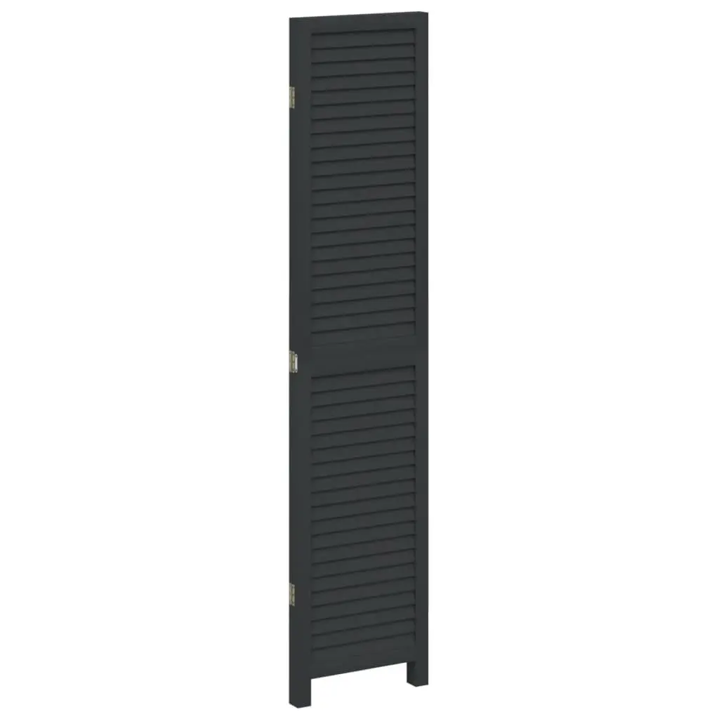 Room Divider Solid Paulownia Wood 3 Panels Black Folding Screen Privacy Partition Indoor