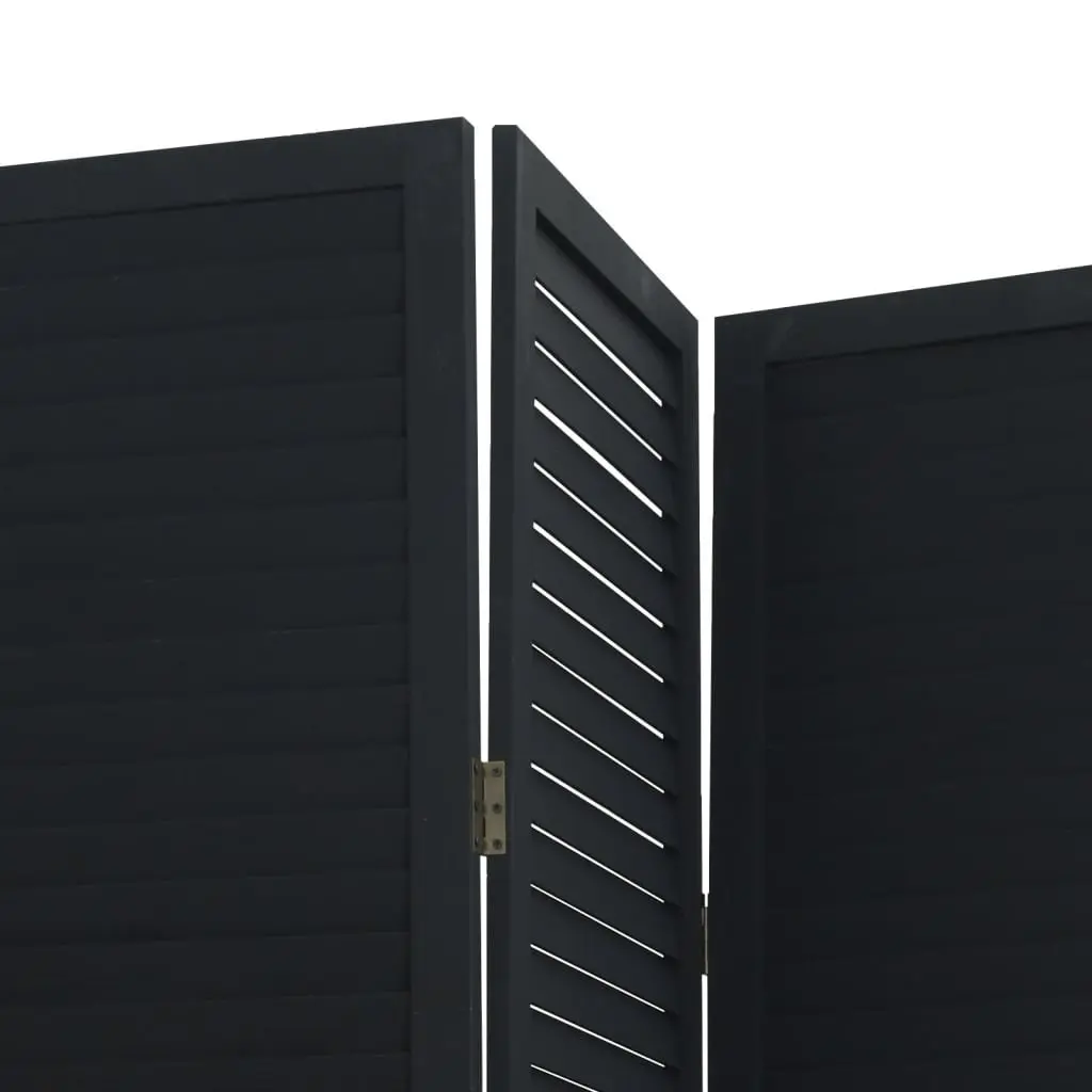 Room Divider Solid Paulownia Wood 3 Panels Black Folding Screen Privacy Partition Indoor