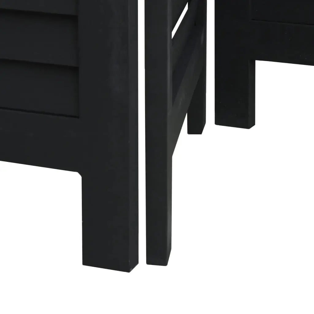 Room Divider Solid Paulownia Wood 3 Panels Black Folding Screen Privacy Partition Indoor