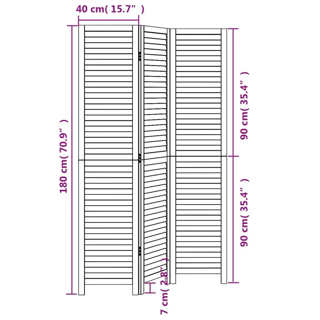 Room Divider Solid Paulownia Wood 3 Panels Black Folding Screen Privacy Partition Indoor