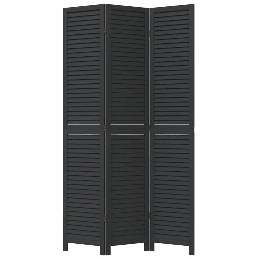 Room Divider Folding Privacy Screen Black Solid Wood 3 Panels Paulownia Indoor