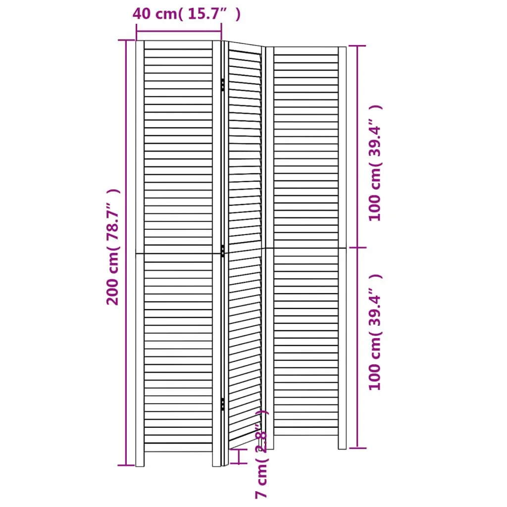 Room Divider Folding Privacy Screen Black Solid Wood 3 Panels Paulownia Indoor
